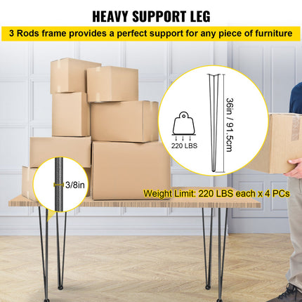 Hairpin Table Legs 36 inch, Set of 4 DIY Desk Table Legs 3 Rods Heavy Duty.