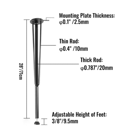 Hairpin Table Legs Metal Coffee Table Legs Desk 28" Height 3-Rod Set of 4.