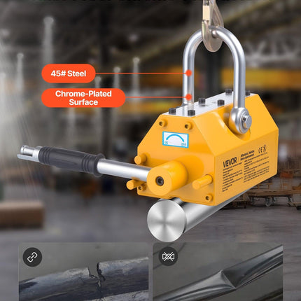 VEVOR Permanent Magnetic Lifter, 600 kg Pulling Capacity, Heavy Duty N42 Neodymium Lifting Magnet with Release Handle and Steel Hook, Used in Shop Crane and Hoist, for Lifting Plate Steel, Board.
