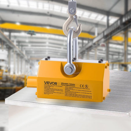 VEVOR Permanent Magnetic Lifter, 600 kg Pulling Capacity, Heavy Duty N42 Neodymium Lifting Magnet with Release Handle and Steel Hook, Used in Shop Crane and Hoist, for Lifting Plate Steel, Board.