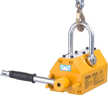 VEVOR Permanent Magnetic Lifter, 600 kg Pulling Capacity, Heavy Duty N42 Neodymium Lifting Magnet with Release Handle and Steel Hook, Used in Shop Crane and Hoist, for Lifting Plate Steel, Board.
