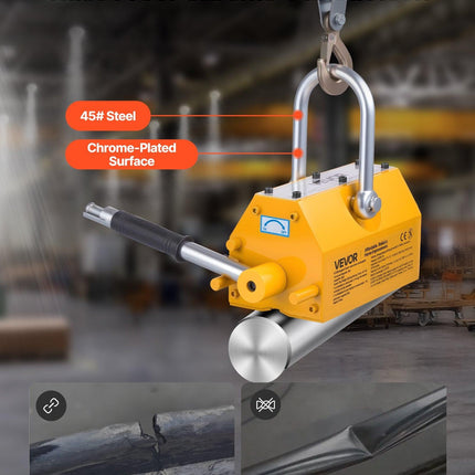 Permanent Magnetic Lifter, 1000 kg Pulling Capacity, Heavy Duty N42 Neodymium Lifting Magnet with Release Handle and Steel Hook, Used in Shop Crane and Hoist, for Lifting Plate Steel, Board.