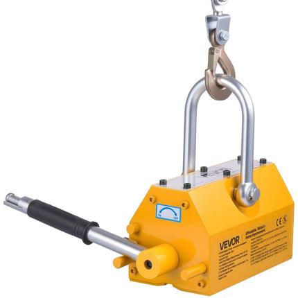 Permanent Magnetic Lifter, 1000 kg Pulling Capacity, Heavy Duty N42 Neodymium Lifting Magnet with Release Handle and Steel Hook, Used in Shop Crane and Hoist, for Lifting Plate Steel, Board.