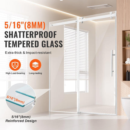 Frameless Shower Door 58-59" x 75" SGCC Tempered Glass 5/16" Chrome.