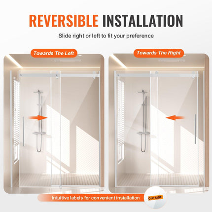 Frameless Shower Door 58-59" x 75" SGCC Tempered Glass 5/16" Chrome.