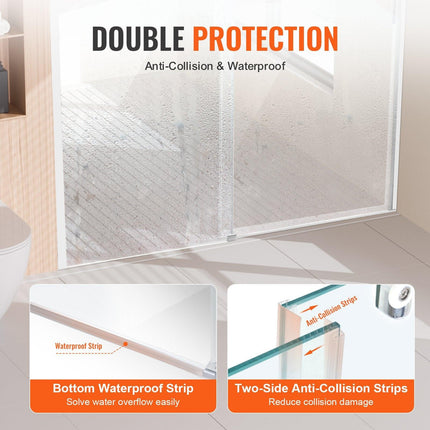 Frameless Shower Door 58-59" x 75" SGCC Tempered Glass 5/16" Chrome.