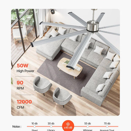 213 cm Ceiling Fan No Light, 6-Speed Remote Control, Aluminum 8-Blade, Reversible DC Motor, Modern Low Profile Flush Mount Fan for Bedroom, Living Room, Patio, Indoor/Outdoor, Brushed Nickel.