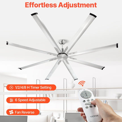 213 cm Ceiling Fan No Light, 6-Speed Remote Control, Aluminum 8-Blade, Reversible DC Motor, Modern Low Profile Flush Mount Fan for Bedroom, Living Room, Patio, Indoor/Outdoor, Brushed Nickel.