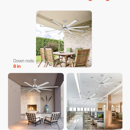 213 cm Ceiling Fan No Light, 6-Speed Remote Control, Aluminum 8-Blade, Reversible DC Motor, Modern Low Profile Flush Mount Fan for Bedroom, Living Room, Patio, Indoor/Outdoor, Brushed Nickel.