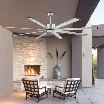213 cm Ceiling Fan No Light, 6-Speed Remote Control, Aluminum 8-Blade, Reversible DC Motor, Modern Low Profile Flush Mount Fan for Bedroom, Living Room, Patio, Indoor/Outdoor, Brushed Nickel.