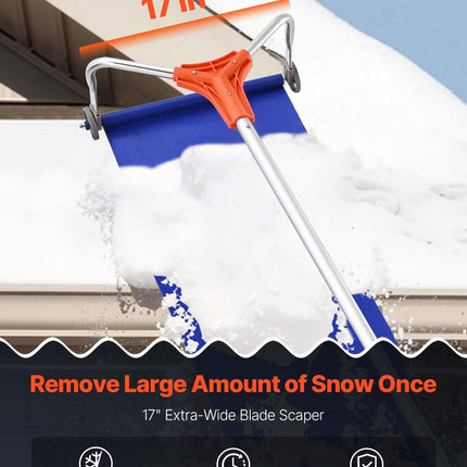 Snow Roof Rake, 27cm Aluminum Blade, 1.25-5.24 m Adjustable Roof Snow Scraper with Wheels & Slide, Lightweight Snows Removal Tool for House Rooftop Leaves Debris Clearing.