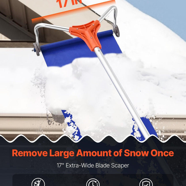 Snow Roof Rake, 27cm Aluminum Blade, 1.25-5.24 m Adjustable Roof Snow Scraper with Wheels & Slide, Lightweight Snows Removal Tool for House Rooftop Leaves Debris Clearing.