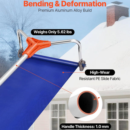 Snow Roof Rake, 27cm Aluminum Blade, 1.25-5.24 m Adjustable Roof Snow Scraper with Wheels & Slide, Lightweight Snows Removal Tool for House Rooftop Leaves Debris Clearing.