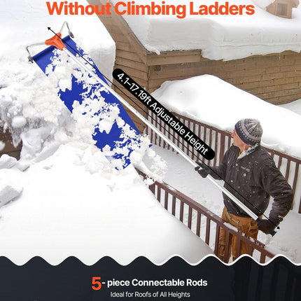 Snow Roof Rake, 27cm Aluminum Blade, 1.25-5.24 m Adjustable Roof Snow Scraper with Wheels & Slide, Lightweight Snows Removal Tool for House Rooftop Leaves Debris Clearing.