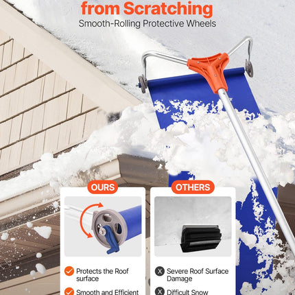 Snow Roof Rake, 27cm Aluminum Blade, 1.25-5.24 m Adjustable Roof Snow Scraper with Wheels & Slide, Lightweight Snows Removal Tool for House Rooftop Leaves Debris Clearing.