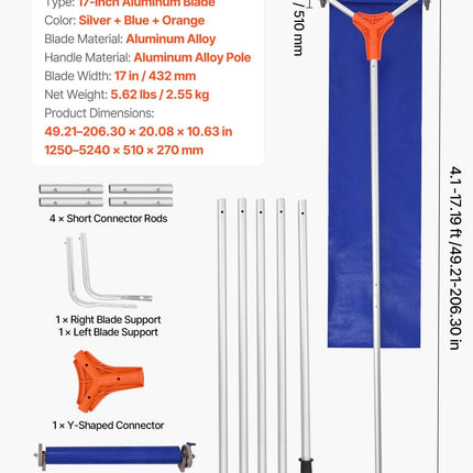 Snow Roof Rake, 27cm Aluminum Blade, 1.25-5.24 m Adjustable Roof Snow Scraper with Wheels & Slide, Lightweight Snows Removal Tool for House Rooftop Leaves Debris Clearing.
