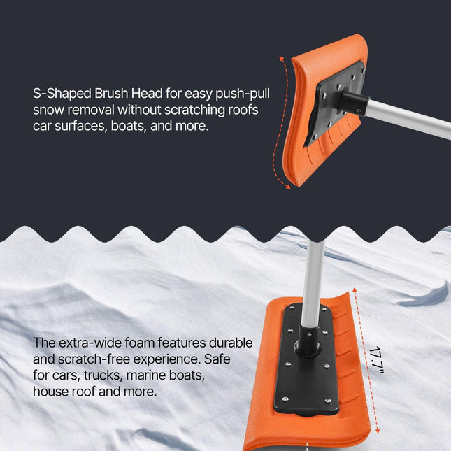 Snow Roof Rake, 45cm Foam Blade, 2.25-5.62 m Adjustable Roof Snow Scraper, Extension Tubes & Non-Slip Handle, Lightweight Snows Removal Tool for House Leaves Debris Clearing.