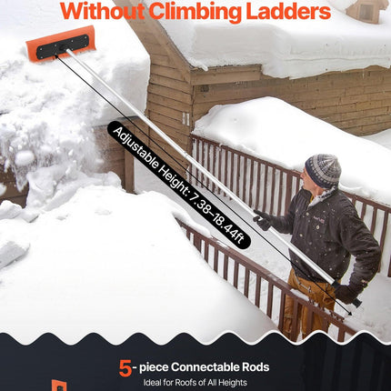 Snow Roof Rake, 45cm Foam Blade, 2.25-5.62 m Adjustable Roof Snow Scraper, Extension Tubes & Non-Slip Handle, Lightweight Snows Removal Tool for House Leaves Debris Clearing.