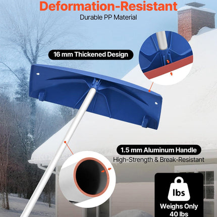 Snow Roof Rake, 60cm PP Plastic Blade, 1.18-5.55 m Adjustable Roof Snow Scraper with Wheels, Anti-Slip Handle Snows Removal Tool, Lightweight House Rooftop Rake for Leaves Debris Removal.
