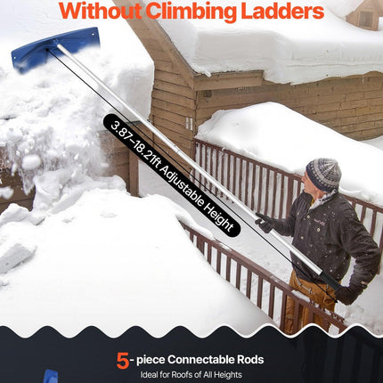 Snow Roof Rake, 60cm PP Plastic Blade, 1.18-5.55 m Adjustable Roof Snow Scraper with Wheels, Anti-Slip Handle Snows Removal Tool, Lightweight House Rooftop Rake for Leaves Debris Removal.
