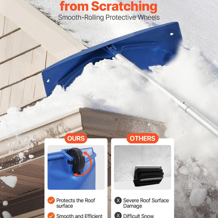 Snow Roof Rake, 60cm PP Plastic Blade, 1.18-5.55 m Adjustable Roof Snow Scraper with Wheels, Anti-Slip Handle Snows Removal Tool, Lightweight House Rooftop Rake for Leaves Debris Removal.