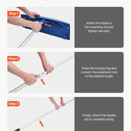 Snow Roof Rake, 60cm PP Plastic Blade, 1.18-5.55 m Adjustable Roof Snow Scraper with Wheels, Anti-Slip Handle Snows Removal Tool, Lightweight House Rooftop Rake for Leaves Debris Removal.