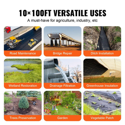 Non-Woven Geotextile Fabric 10x100FT 8OZ Ground Cover Weed Control Fabric, 3.0 x 30.5 m.