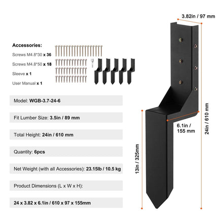 Fence Post Anchor Repair Kit 6 Pack Inner Support Stakes Repair.