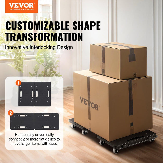 Furniture Dolly, 500 lbs Capacity Each Count, Furniture Mover with Wheels, Portable Moving Rollers 4 Wheels Heavy Duty, Small Flat Dolly Cart with Interlocking for Heavy Furniture, 2 Pack, Black.