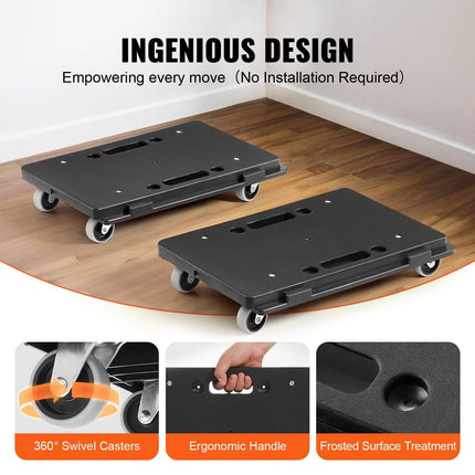 Furniture Dolly, 500 lbs Capacity Each Count, Furniture Mover with Wheels, Portable Moving Rollers 4 Wheels Heavy Duty, Small Flat Dolly Cart with Interlocking for Heavy Furniture, 2 Pack, Black.