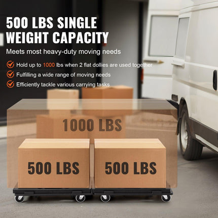 Furniture Dolly, 500 lbs Capacity Each Count, Furniture Mover with Wheels, Portable Moving Rollers 4 Wheels Heavy Duty, Small Flat Dolly Cart with Interlocking for Heavy Furniture, 2 Pack, Black.