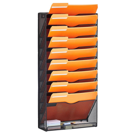 File Wall Rack Mesh Wall File Holder 1-Piece 10 Pockets for Office/School.