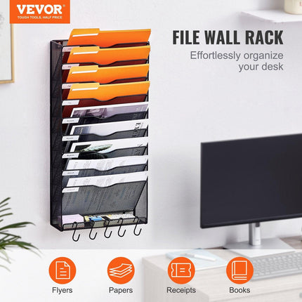 File Wall Rack Mesh Wall File Holder 1-Piece 10 Pockets for Office/School.