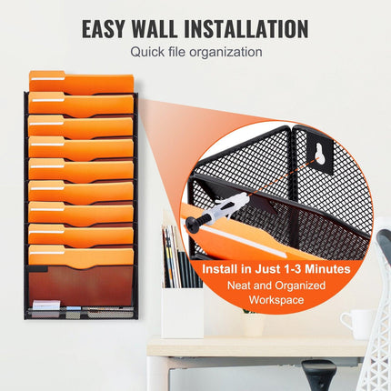 File Wall Rack Mesh Wall File Holder 1-Piece 10 Pockets for Office/School.