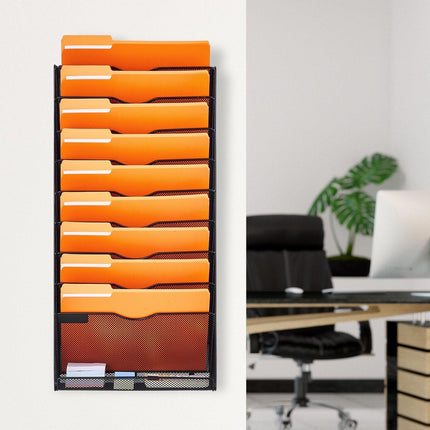 File Wall Rack Mesh Wall File Holder 1-Piece 10 Pockets for Office/School.