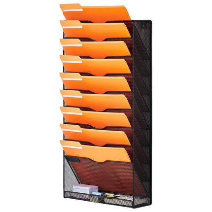 File Wall Rack Mesh Wall File Holder 1-Piece 10 Pockets for Office/School.