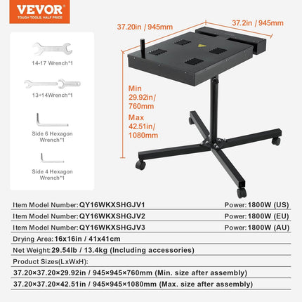 Flash Dryer, 16 x 16 inch Flash Dryer for Screen Printing, 0-750℉ Temperature Control, High Power Silk Screen Printing Dryer with Height Adjustable Stand, 360° Rotation, T-Shirt Curing Machine.