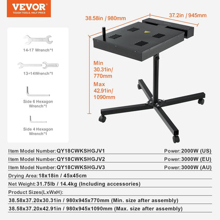 Flash Dryer, 18 x 18 inch Flash Dryer for Screen Printing, 0-750℉ Temperature Control, High Power Silk Screen Printing Dryer with Height Adjustable Stand, 360° Rotation, T-Shirt Curing Machine.