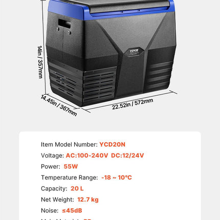 VEVOR Portable Car Refrigerator Freezer Compressor 20L Single Zone for Car Home.