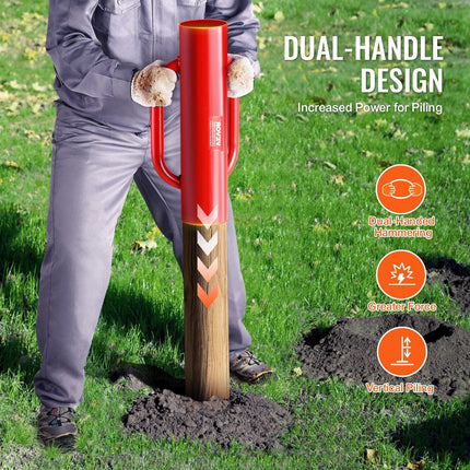 Fence Post Driver with Handles, 2.7 in Inner Diameter T Post Pole Pounder, 14LB Heavy Duty Carbon Steel Hand Post Rammer, Farm Fencing Hole Digger for U Channel, Sign Pole, Wooden Post, Red.