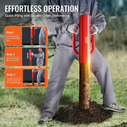 Fence Post Driver with Handles, 2.7 in Inner Diameter T Post Pole Pounder, 14LB Heavy Duty Carbon Steel Hand Post Rammer, Farm Fencing Hole Digger for U Channel, Sign Pole, Wooden Post, Red.