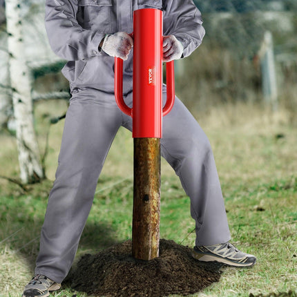 Fence Post Driver with Handles, 2.7 in Inner Diameter T Post Pole Pounder, 14LB Heavy Duty Carbon Steel Hand Post Rammer, Farm Fencing Hole Digger for U Channel, Sign Pole, Wooden Post, Red.