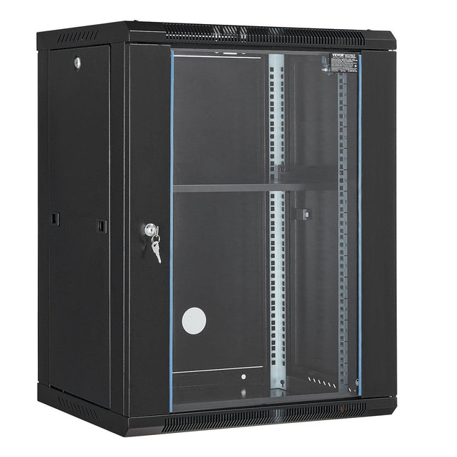 15U Wall Mount Network Cabinet, 226.8 kg Max. Ground Load Capacity, Server Rack Cabinet Enclosure with Locking Tempered Glass Door, Side Panels, Q235 Carbon Steel, for IT Equipment, A/V Devices.
