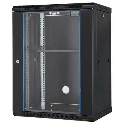 15U Wall Mount Network Cabinet, 226.8 kg Max. Ground Load Capacity, Server Rack Cabinet Enclosure with Locking Tempered Glass Door, Side Panels, Q235 Carbon Steel, for IT Equipment, A/V Devices.