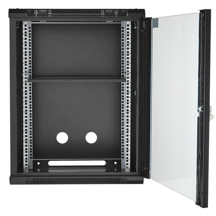 15U Wall Mount Network Cabinet, 226.8 kg Max. Ground Load Capacity, Server Rack Cabinet Enclosure with Locking Tempered Glass Door, Side Panels, Q235 Carbon Steel, for IT Equipment, A/V Devices.