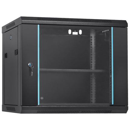 9U Wall Mount Network Server Cabinet, 39.37 cm Deep, Server Rack Cabinet Enclosure, 90.7 kg Max. Ground-mounted Load Capacity, with Locking Glass Door Side Panels, for IT Equipment, A/V Devices.