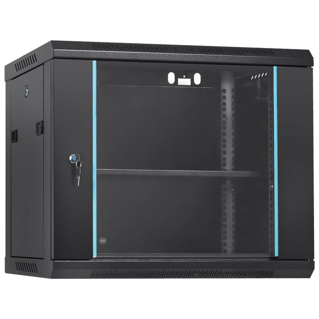 9U Wall Mount Network Server Cabinet, 39.37 cm Deep, Server Rack Cabinet Enclosure, 90.7 kg Max. Ground-mounted Load Capacity, with Locking Glass Door Side Panels, for IT Equipment, A/V Devices.