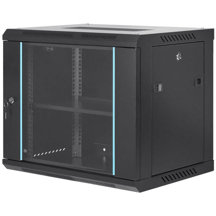 9U Wall Mount Network Server Cabinet, 39.37 cm Deep, Server Rack Cabinet Enclosure, 90.7 kg Max. Ground-mounted Load Capacity, with Locking Glass Door Side Panels, for IT Equipment, A/V Devices.