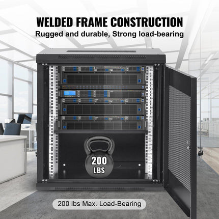 12U Wall Mount Network Server Cabinet, 15.5'' Deep, Server Rack Cabinet Enclosure, 200 lbs Max. Ground-mounted Load Capacity, with Locking Door Side Panels, for IT Equipment, A/V Devices.