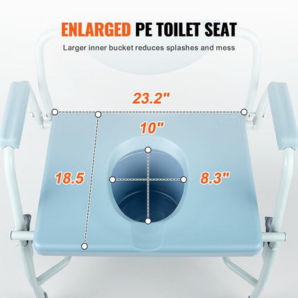 Commode Chair, Bedside Commode with Drop-Down Arms and Detachable Backrest, 5-Level Adjustable Height, 7L Removable Bucket, Easy to Assemble, 1000LBS Capacity, Portable Toilet for Adults Seniors.
